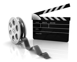 video and audio production services with film reel and clapboard
